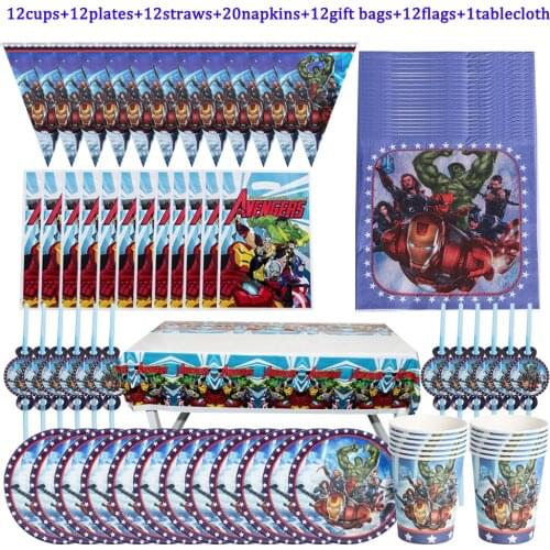 Disney The Avengers Baby Shower Party Decoration Birthday Sets Banner Straw Bag Cup Plate Napkins Tablecloth Supplies For Kids