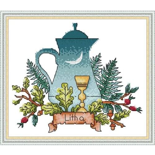 Teapot series 3 cross stitch kit aida 14ct 11ct count print canvas cross stitches needlework embroidery DIY handmade