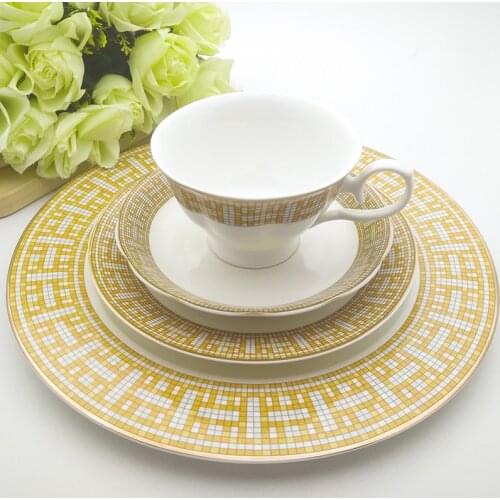 Cutlery Set Cup And Saucer Ceramic Dish Steak Plate Hand-painted Vajilla Gold And Diamond Series Mosaic Series Drink-ware 1pcs