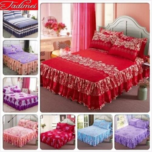 Girl New Fashion Red Bed Skirt Single Twin Full Queen King Size Bed Sheet Cover Linen 150x200 180x200 200x220 Bedspread Bedskirt