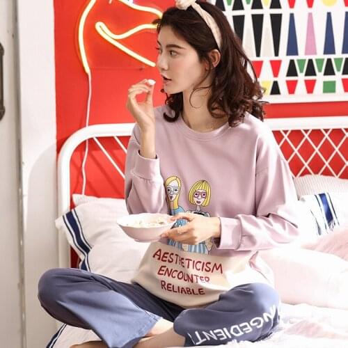 Women new 2019 spring and autumn cotton pajamas winter long sleeve pants ladies Korean pullover fresh pajama sets pajama set