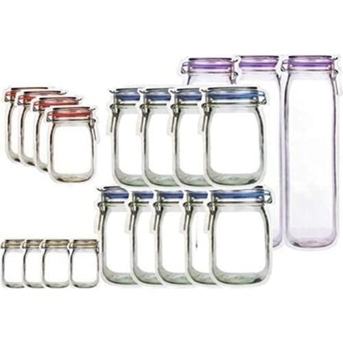 HOT SALE Mason Jar Zipper Bags, 20Pcs Reusable Zip Lock Snack Bags Food Storage Bags Portable Mason Jar Stand-Up Leakproof