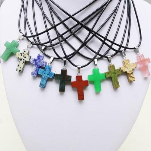 Fubaoying Charms Natural Stone Cross Pendant Necklace Crystal Agates Wholesale For Jewelry Making Gift