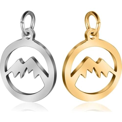 5pcs/lot 100% Stainless Steel Mountain Charms Wholesale Jewelry Making Round Charms Never Tarnish Bracelets Pendants