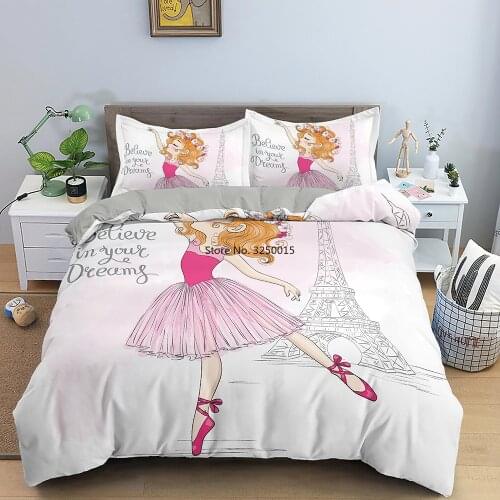 Lovely Ballet Swan Pattern Bedding Duvet Cover Bedclothes Twin/Queen/King Size Bed Room For Kids Girls Comforter
