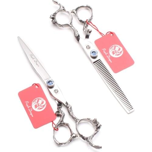 Professional Grooming Scissors 7" 19.5cm 440C Purple Dragon Dogs Scissors Straight Scissors Thinninng Shears Pets Scissors Z9100