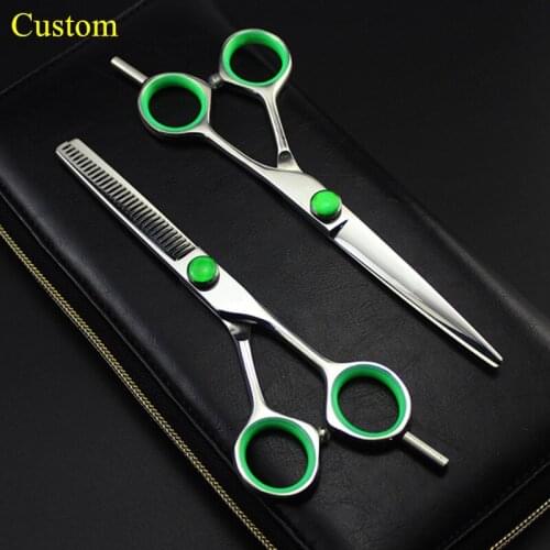 Custom professional Japan 440c Green hair cut scissors makeup hair cutting barber scissor thinning shears hairdressing scissors