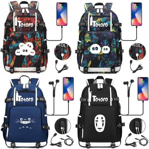 18 Inch Totoro No Face Snake Pattern USB Port Backpack Bag Laptop Travel Rucksack School Student Kids Boys BookBag Gift