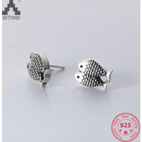 Delicate Wholesale Japan Korea Style 925 Sterling Silver Fashion Cute Double Fish Stud Earring Women Jewelry