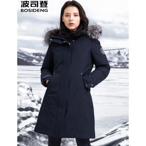 [extreme cold Pro] bosideng womens middle and long down jacket with fur collar and thick goose down jacket winter B90142812