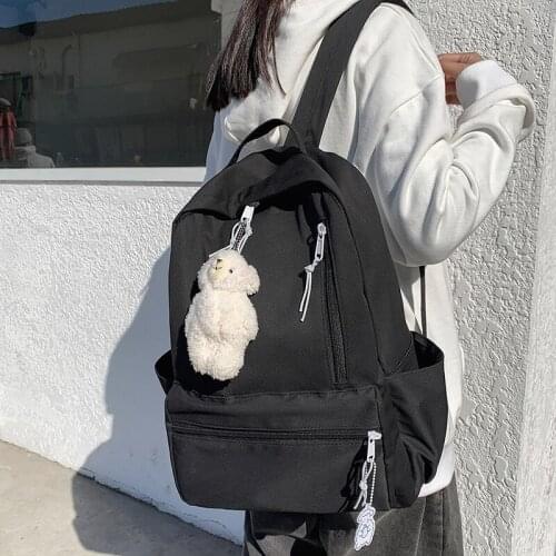 Multi-Pocket Female Schoolbag Laptop Backpack Teenage Girl Fashion Shoulder Travel Bag Lovely Solid Color Women Backpack