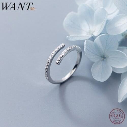 WANTME Adjustable Real 925 Sterling Silver Fashion Double Row Pave CZ Finger Ring for Women Office Party Jewelry Accessories