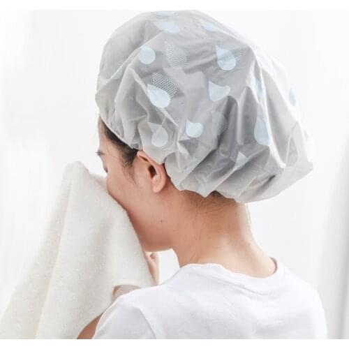 1pcs Waterproof Shower Cap Bathroom Hair Elastic Bath Hat Cover Reusable Women Toiletries Kitchen Lampblack Anti-dust Hood Tool