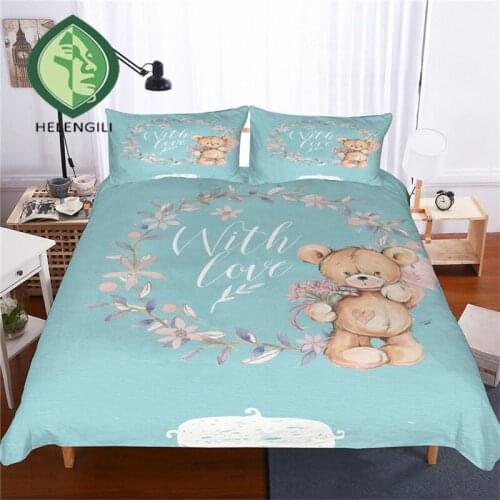 HELENGILI 3D Bedding Set Teddy Bear Print Duvet Cover Set Lifelike Bedclothes with Pillowcase Bed Set Home Textiles #TED-16