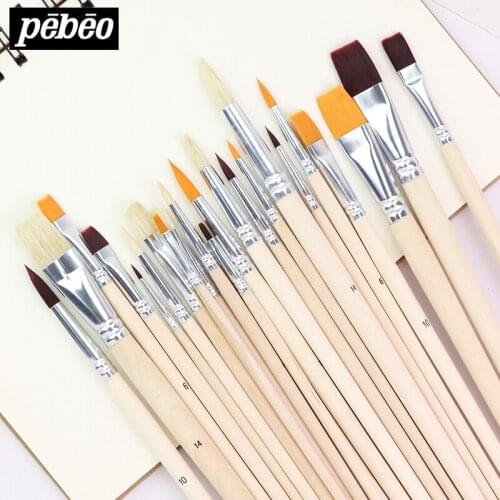 Pebeo Wood Color Long Rod Nylon/Bristles Brush 4/8pcs Watercolor/Gouache/Acrylic/Oil Painting Paintbrush Drawing for Supplies