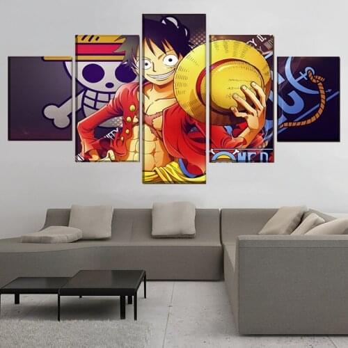 5 Pieces One Set Monch D. Luffy Paintings Anime Posters Canvas Prints HD Pictures Wall Art Living Room Bedroom Decoration