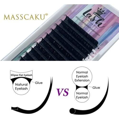 Free Sample MASSCAKU Lash Vendor Wholesale C/D Curl All size Flat Lash with High Quality Packaging Box Flat Eyelash extension