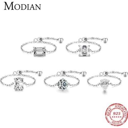 Modian 5 Style Clear CZ Link Chain Ring Trendy 925 Sterling Silver Adjustable Charm Gold Color Rings For Women Wedding Jewelry