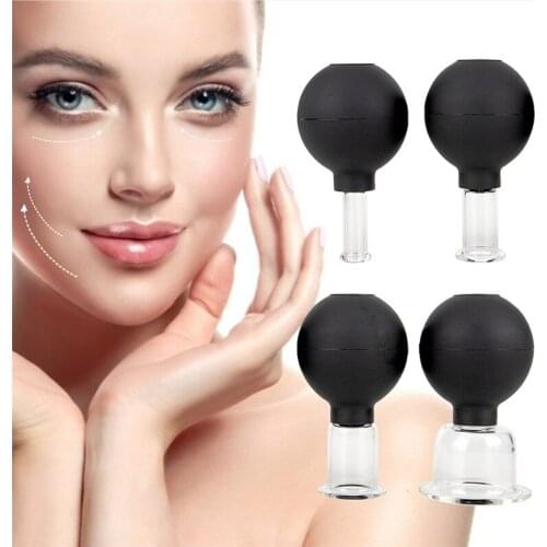 Black Vacuum Cupping Black Facial Dedicated Face Lift Rubber Silicone Glass Vacuum Suction Massage Cupping Cups Jars