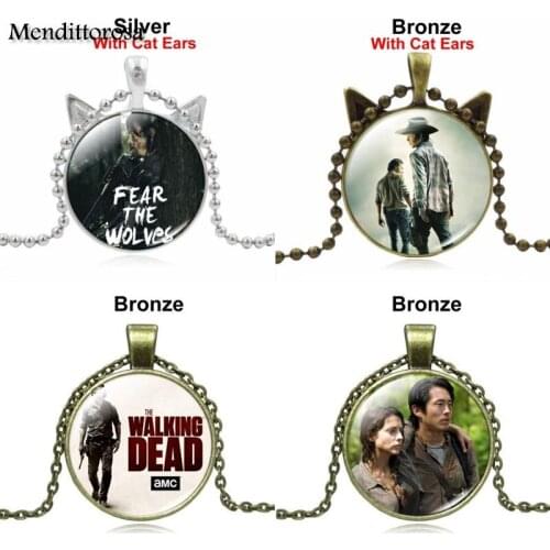 Mendittorosa The Walking Dead New Brand Jewelry With Silver Plated Glass Caochon Choker Long Pendant Necklace For Women Party