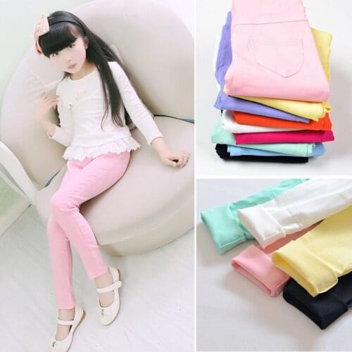 Elastic Spring Autumn Children Long Pants Trousers Candy Color Girl Pencil Skinny Pants Bottoms All-matches Kids Leggings 3-11Y