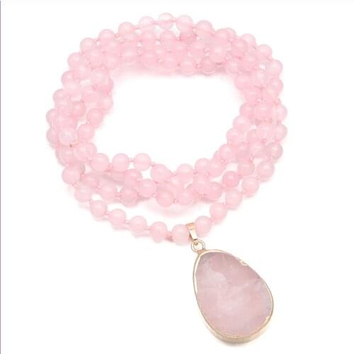 FYJS Unique Light Yellow Gold Color Water Drop Many Colors Quartz Stone Pendant Long Beads Chain Necklace Fashion Jewelry