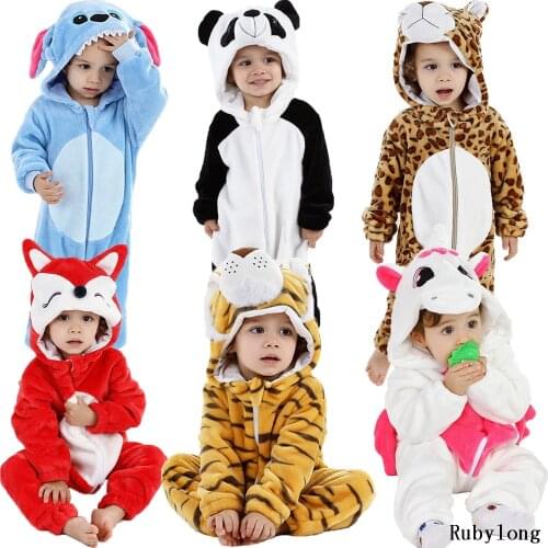 Baby Boys Girls Romper Flannel Long Sleeve Stitch Panda Unicorn Cartoon Jumpsuit Infant Animal Rompers Winter Newborn Pajamas
