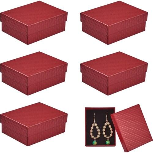 Pandahall 5pcs Red Cardboard Jewelry Box Earrings Ring Case Gift Boxes Packaging Rectangle Jewelry Organizer 9.75x7.8x3.9cm