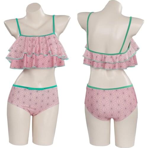 Demon Slayer Kamado Nezuko Cosplay Costume Anime Swimwear Outfits Halloween Carnival Suit