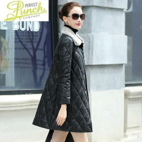Leather Jacket Sheepskin Genuine Duck Down Winter Real Mink Fur Collar Coat Women Clothes 2021 YY987