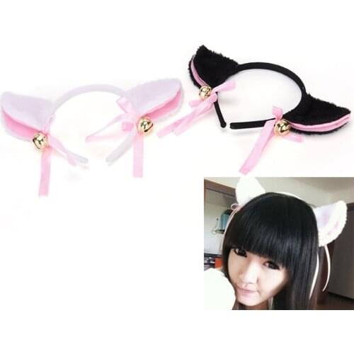 Beautiful Masquerade Halloween Cat Ears Cosplay Cat Ear Anime Party Costume Bow Tie Bell Headwear Headband Anime