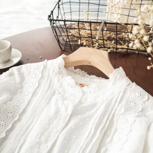 Lamtrip Unique Ruffled Collar Surface Polka Dots Lolita Cotton Linen Short Sleeve Shirt Blouse 2021 Summer