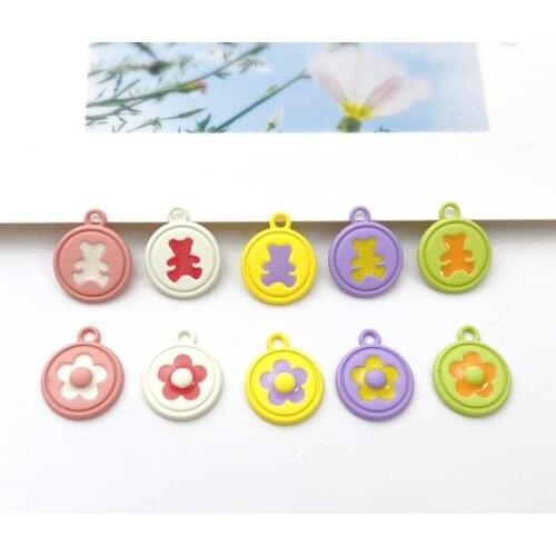 Spring and summer small fresh wind spray paint bear disc small flower medal pendant diy sweet and cute earring headgear material