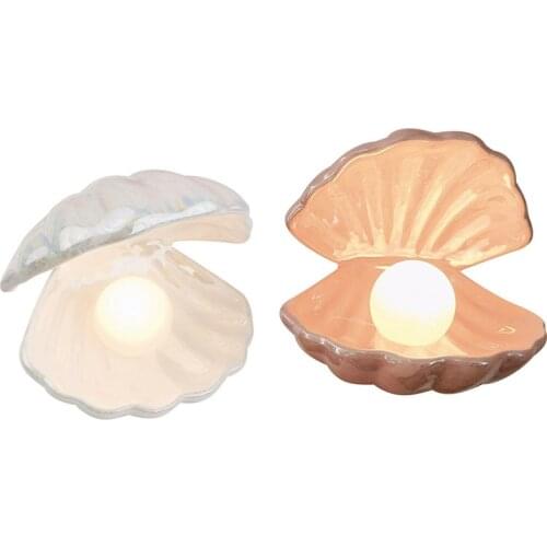 TOP Shell Pearl Night Light Ceramics Desktop Ornament Bedside Lamp Home Decor Lamp