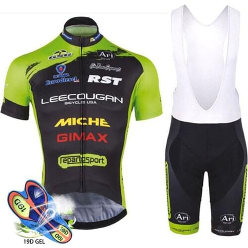 New Bicycle Clothing Breathable Quick-dry Mens Short Sleeve Shirt Bike Bib Shorts 19D Gel Pad Cycling Jersey Set Clothing