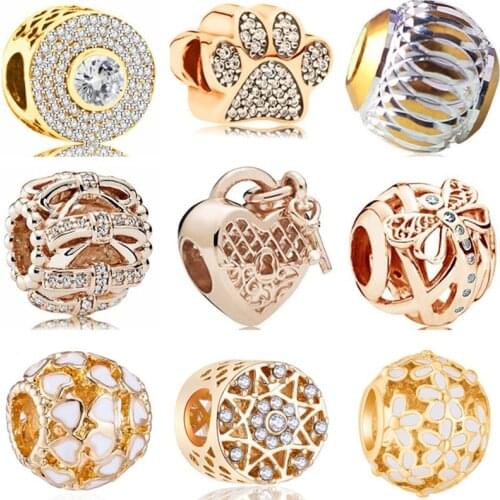 Fit Pandora Bracelets Women Crystal Bear Paw Robot Butterfly Hearts Charms Beads for Women 2019 New Pendants Beads