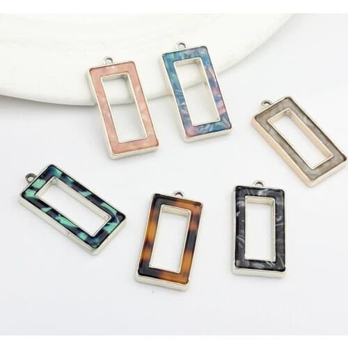 Zinc Alloy Charms Acetate Resin Hollow Rectangle Charms Pendant 12*35mm 3pcs/lot For DIY Fashion Jewelry Making Accessories