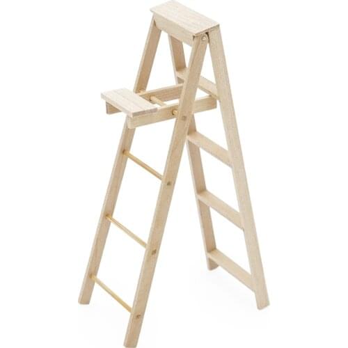 Odoria 1:12 Miniature Wooden Step Ladder with Platform Folding Dollhouse Furniture Accessories