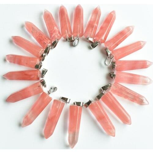 Wholesale 24pcs/lot 2020 fashion high quality Watermelon red stone Hexagonal pillar pendants charms Free shipping