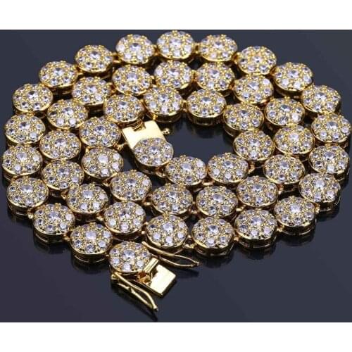 Hip Hop Bling Iced Out Round Coffee Beans Necklace Gold Color 1 Row CZ Stone Tennis Chain Chokers Necklaces for Men Jewelry
