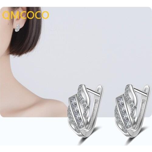 QMCOCO Korean Fashion Zircon Ear Buckle Earrings 925 Silver Trend Irregular Geometric Kewelry For Woman Party Accessories