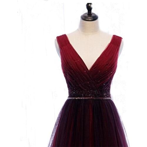 New luxury contrast wine long lady girl women mother prom evening performance banquet party ball dress gown free shipping