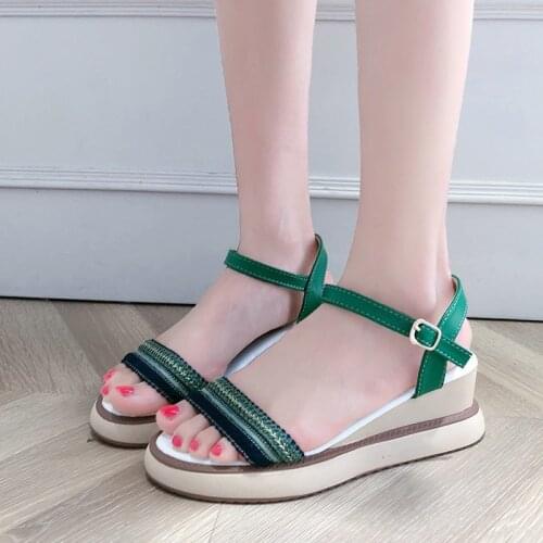 Platform Sandals Women 2021 Summer Chunky High Heels Female Wedges Shoes for Women Fish Toe Green white 5cm Sandalia Feminina