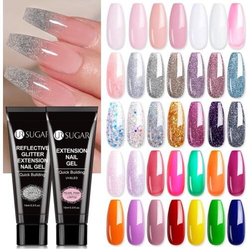 UR SUGAR 15ml Extension Nail Gel Acrylic Nail Reflective Glitter Sequins Effect Soak Off UV Extend Gel For Nail Extensions