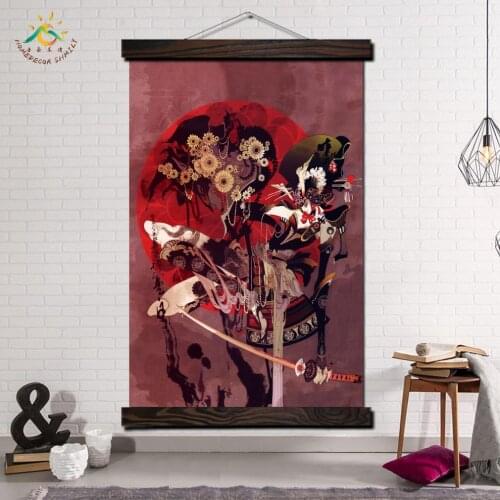 Japan Samurai Girl Wall Art Canvas Prints Painting Frame Scroll Painting Hanging Poster Decorative Picture Art Print Wall Poster
