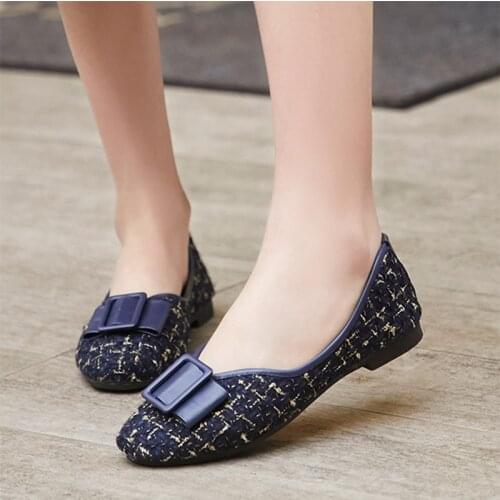 Plus Size Women Flats Plaid Slip on Flat Shoes Woman Loafers Buckle Ballet Falts Cotton Boat Shoes Ladies zapatos mujer N7714L