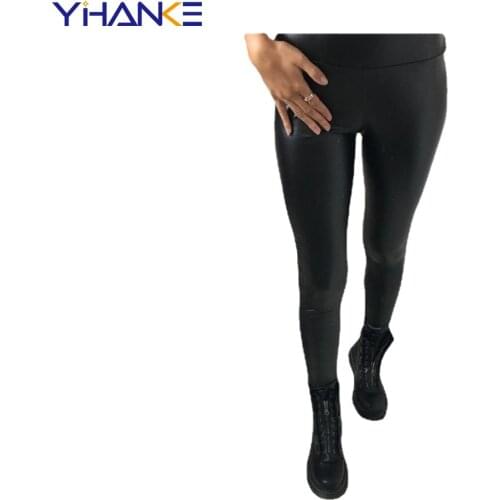 Women High Waist Elastic PU Leather Pants Black Seamless Leggings Ladies Skinny Bodycon Tight Leggins Autumn 2021 Clothing