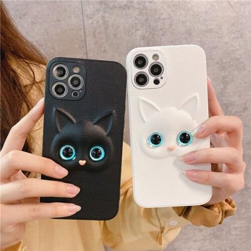Star Same Style Cute Cat 3D Cartoon Phone Case For iPhone 12 11 Pro Max Mini XS X XR 7 8 Plus SE 2 Soft Leather Shockproof Cover