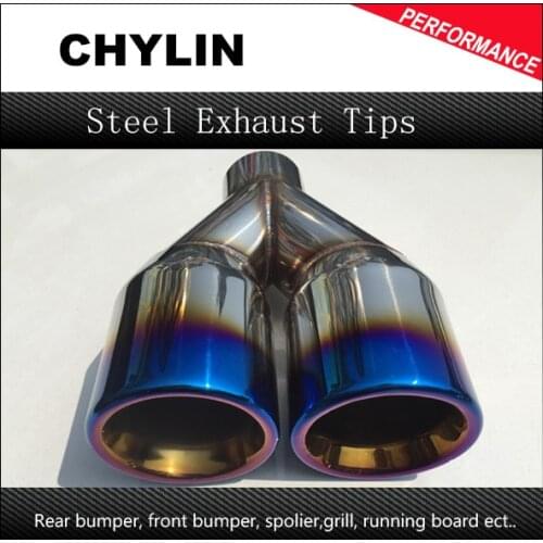 1PCS 51mm Inlet 89mm Outlet Blue Plated Burnt Stainless Steel Car Exhaust Dual Tips End Pipe