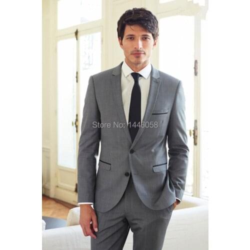 2018 Custom made Mens Light Grey Business Suits Fashion Formal Wear Dress Men Suit Set men wedding suits groom tuxedos